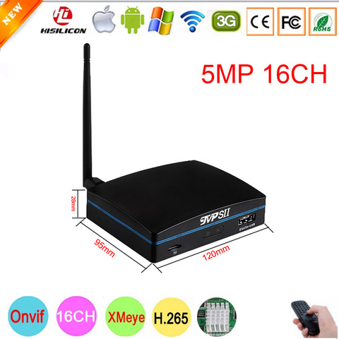 Remote Control 5mp Plastic Black Hi3536D XMeye H.265+ SD Card Mobile HDD 16CH 16 Channel Onvif Mini WIFI CCTV DVR NVR ► Photo 1/4