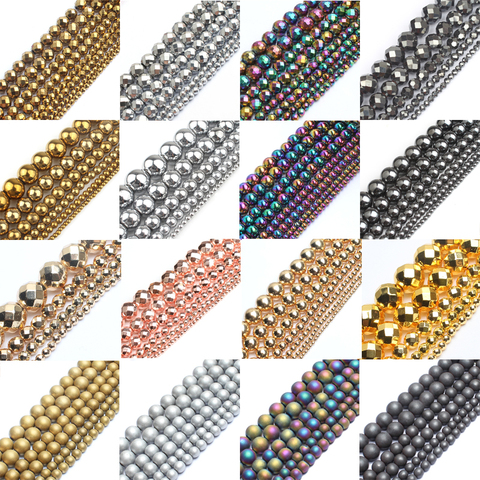 30 Style Natural Stone Bead Gold Rainbow Rose Gold Silver Color Hematite Round Beads For Jewellery Making Bracelet Necklace 15'' ► Photo 1/6
