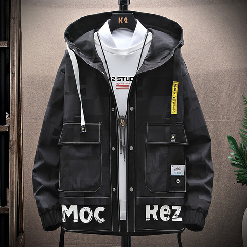 2022 Fashion Hooded Men Bomber Jacket Spring/Autumn Korea Style Windbreaker Male Cargo Coat Hip Hop Streetwear Clothes Oversized ► Photo 1/6