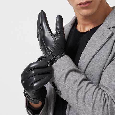 Male 2022 Winter Leather PU Black Touched Screen Warm Glove Man Gym Luvas Car Driving Mittens handschoenen rekawiczki ► Photo 1/5