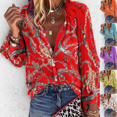 Fashion Long Sleeve Print Buttons Casual Womens Tops And Blouses 2022 Spring Autumn Office Women Shirts Plus Size 5xl Blusas ► Photo 1/6