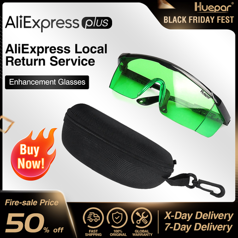 Huepar Safety Laser Enhancement Glasses Green Adjustable Protection Eyewear Goggle Glasses With Hard Case For Line/Rotary Lasers ► Photo 1/6
