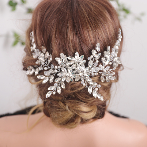 Bridal Vintage Silver Full Rhinestones Big Hair Comb Bridal Shinny Pearls and Crystals Comb Headpiece Bridal Hair Piece Wedding ► Photo 1/6
