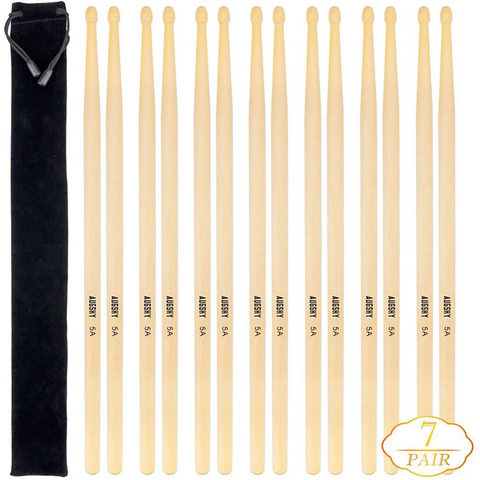 14 Packs 5A Natural Drumsticks Professional Drum Sticks Wood Tip Drumsticks Musical Instruments 7Pairs Maple with Waterproof Bag ► Photo 1/6