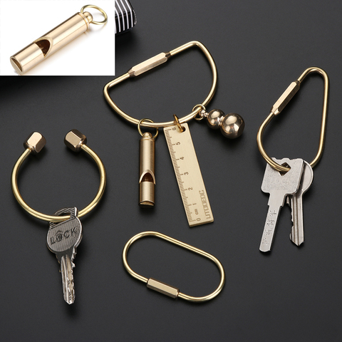 Creative Portable Brass Keychain Portable Unique DIY Craft Tools Whistle Ruler Key Ring Pendant Jewelry Keychain Accessories ► Photo 1/6