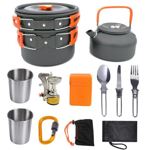 Outdoor Camping Cookware Set Aluminum Cooking Set Water Kettle Pan Pot Travelling Hiking Picnic BBQ Tableware Camping Equipment ► Photo 1/6