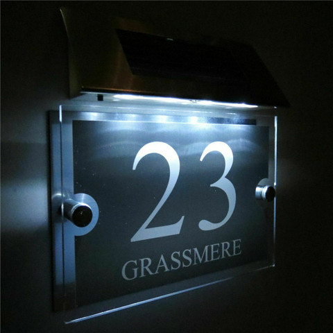 DIY House Number MODERN SOLAR LIGHT LED House Signs Plaques Door Numbers 1 - 9999 street Name ► Photo 1/6