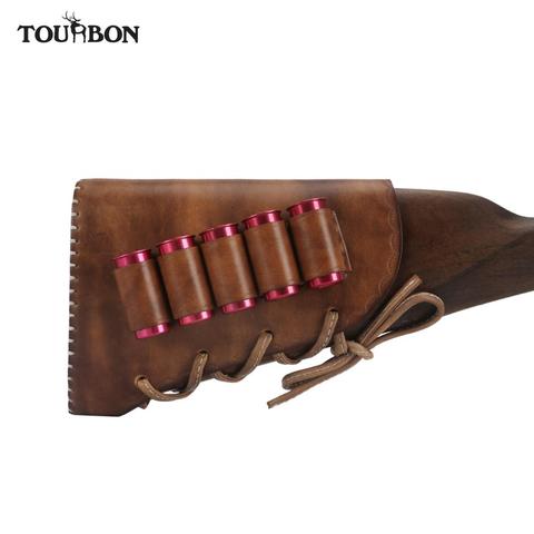 Tourbon Hunting Shotgun Butt Stock Cheek Rest Genuine Leather 12GA Ammo Shell Sleeve Cartridges Holder Carrier Gun Accessories ► Photo 1/6