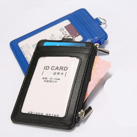 1pc Leather ID Badge Card Holder Lanyard Zipper Card Case Business Card Holder Organizer Portable Wallet ► Photo 1/5