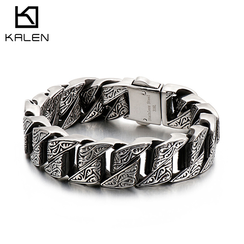 KALEN Punk 20mm Chunky Link Chain Bracelet Men Stainless Steel Myterious Symbol Charm Bike Chain Biker Armband Male Jewelry ► Photo 1/6