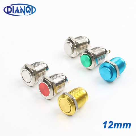 12mm Metal Oxidized push button Switch flat round waterproof momentary reset 1NO pin terminal Multiple color red black high Head ► Photo 1/6