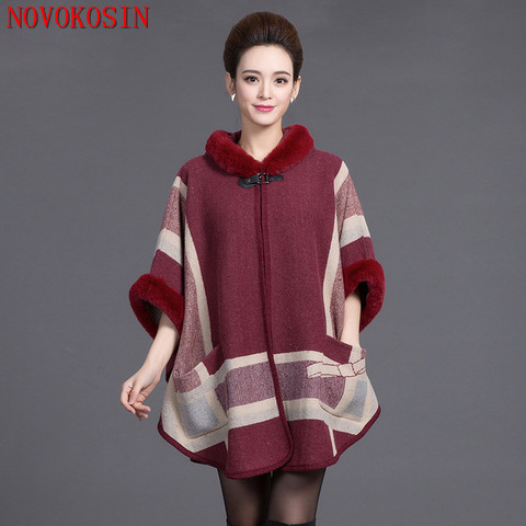 SC353 Winter Warm Cloak Thick Batwing Sleeves Fur Hat Coat 2022 Poncho Women Loose Faux Fox Fur Out Wear Cardigan With Pocket ► Photo 1/6