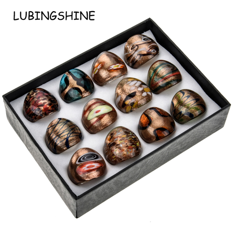 Bohemian 12pcs/set Women Men Murano Glass Stone Round Square Finger Ring Vintage Knuckle Rings Fashion Jewelry Gift with Box ► Photo 1/6