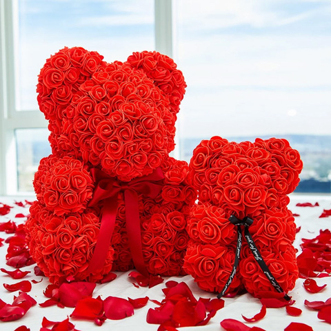 Valentines Day Gift 25cm Rose Heart Teddy Bear Artificial Flower Handmade Rose Bear Decoration Wedding Christmas Women Gift ► Photo 1/6