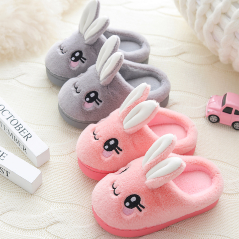 Baby Girls Cotton Slippers 2022 New Winter Children's Cute Rabbit Plush Slippers Boys Home Indoor Shoes Furry Kids Slippers ► Photo 1/6