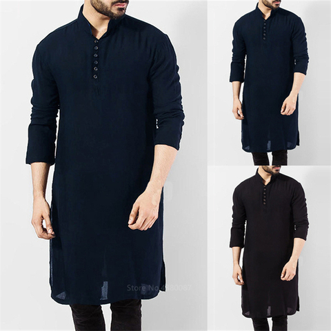 Islamic Clothing for Muslim Fashion Man Long Robes Solid Long Sleeve Arabic Arab Simple Casual Mens Shirt Jubba Thobe ► Photo 1/6