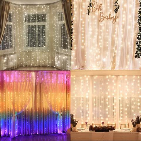 3m 100/200/300 LED Curtain String Light Fairy Garland Rustic Wedding Party Decoration Bachelorette Baby Shower Birthday Supplies ► Photo 1/6