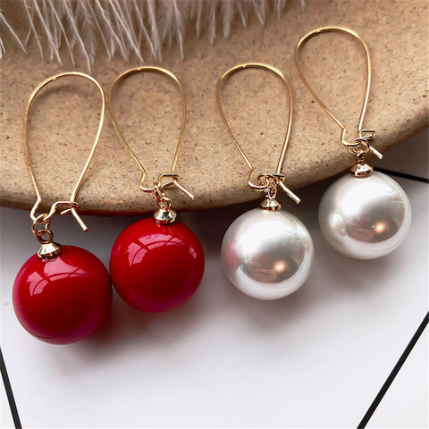 SexeMara Classic Simulated-pearl Round Women Dangle Earrings Simple New Red Ball Earrings for Women Bohemian Drop Earrings ► Photo 1/6