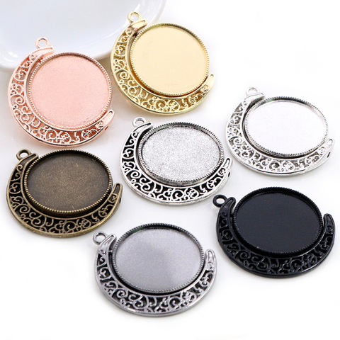 5pcs 18mm 25mm Inner Size Moon Rotation Double Side Antique Silver Plated 7 Colors Cameo Cabochon Base Setting Charms Pendant ► Photo 1/6