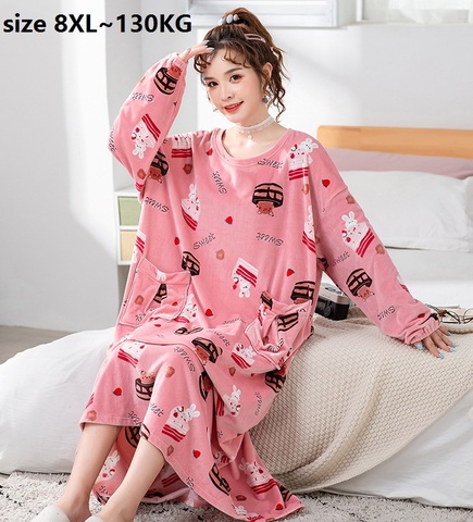 Large size 8XL bust 148cm Women Long Fleece Nightgowns Women Sweet Winter Soft Nightdress Casual Warm Homen Wear Womens ► Photo 1/6