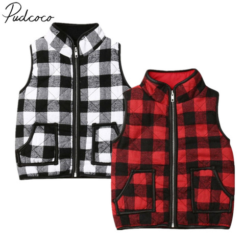 2022 Baby Autumn Winter Clothing Toddler Kids Baby Girl Plaid Vest Outwear Zipper Coat Waistcoat Warm Jacket Pocket Tops 1-6T ► Photo 1/5