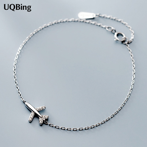 Solid 925 Sterling Silver Zircon Airplane Charm Bracelets For Women 925 Sterling Silver Wholesale ► Photo 1/5