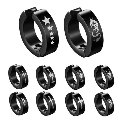 1 piece Punk Men/Women Stainless Steel Ear Clip Earrings Black Personalized Pattern No Pierced Fake Ear Circle New Pop Jewelry ► Photo 1/6