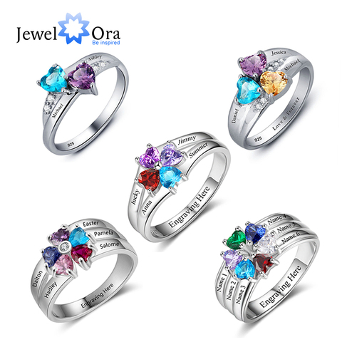 925 Sterling Silver Personalized Mothers Ring with Birthstones Custom Engraved Engagement Promise Silver Rings for Women ► Photo 1/6