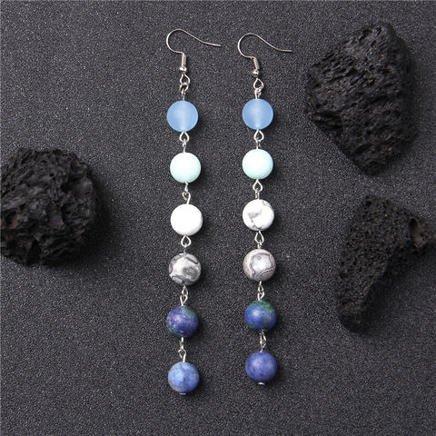 Drama Natural matte gem stone beads charm earring Long universe Hook Earring Bohemian Jewelry for women party bar gift wholesale ► Photo 1/6