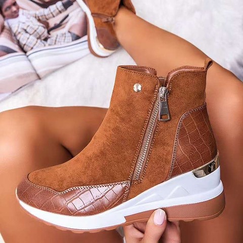 Autumn Winter New Shoes Women Fashion Wedges Women Boots Casual Sport PU Ankle Boots Platform Zipper Comfortable Plus Size ► Photo 1/5