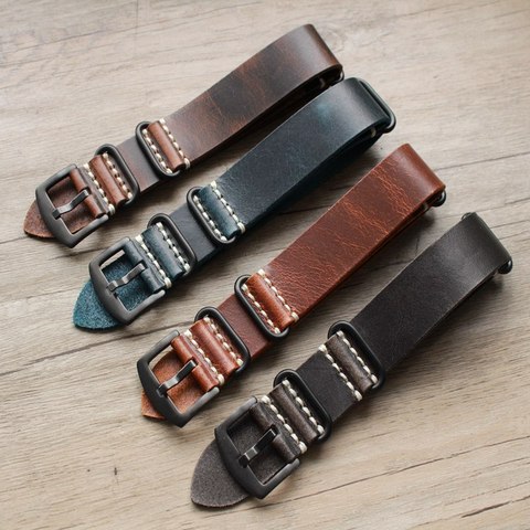 High Quality Vintage Crazy Horse Genuine Leather Nato Watchband Brown Watch Straps 20mm 22mm 24mm Blue Black Brown Strap ► Photo 1/6
