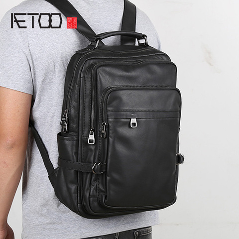 AETOONew genuine leather backpack men's casual top layer leather backpack female simple schoolbag computer bag travel backpack t ► Photo 1/6
