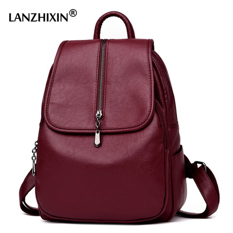 Lanzhixin Women Vintage Backpacks High Quality Leather Backpacks For Teenage Girls Sac A Main Female School Shoulder Bags 1082 ► Photo 1/6