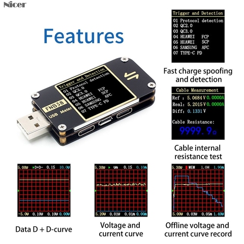 Protocol Capacity Test Current And Voltage Meter FNB38 Fast Charging Intelligent Security Tester QC4+ PD3.0 2.0 PPS USB Tester ► Photo 1/6