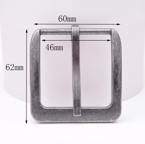 62*60MM (INNER 46 MM)Retro Silver Two-Tone Heavy Square Wide Single Prong Pin Clips Belt Buckle ► Photo 1/6
