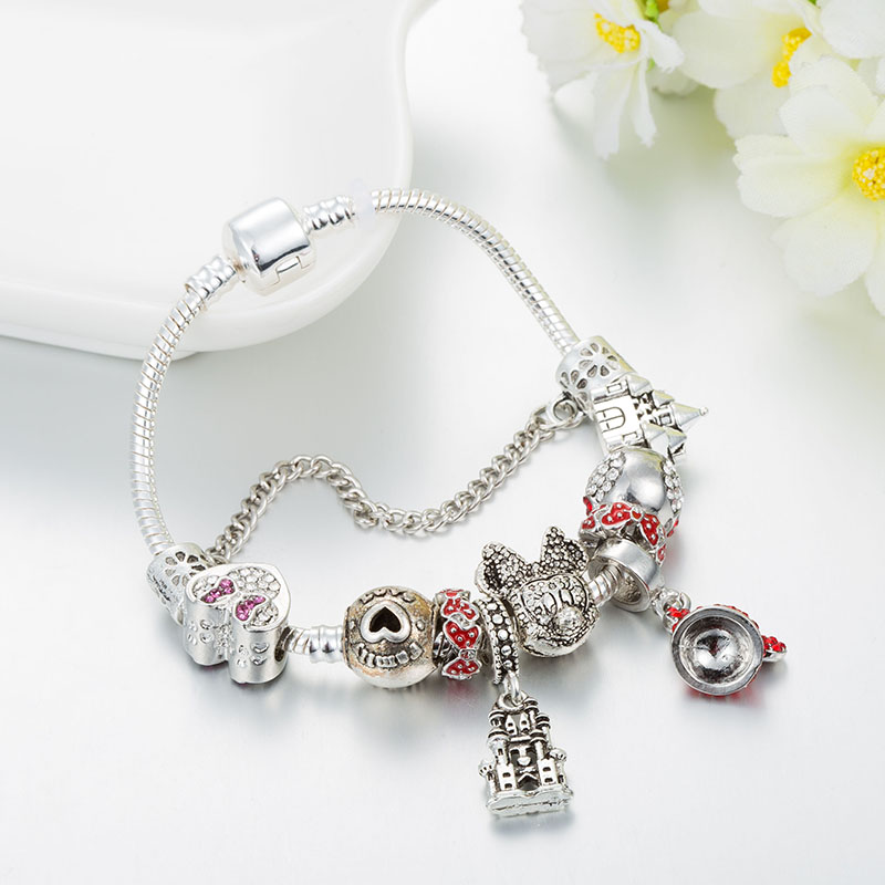 Disney Rose ESSENCE Mickey Minnie Silver Plated Charm Bead 4 European Bracelets 