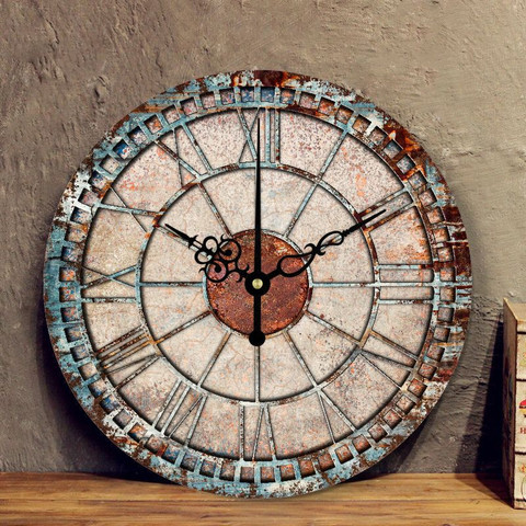 Nordic Retro Wall Clock Modern Shabby Style Chic Mechanism Watch Hanging Vintage Rust Decor Round Giant Clocks Living Room Home ► Photo 1/6