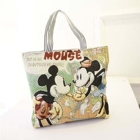 Anime Disney Trend Handbags Mickey Mouse Casual Colorful bag mickey Minnie portable canvas bag handcuffs bag Woman School Bags ► Photo 1/6