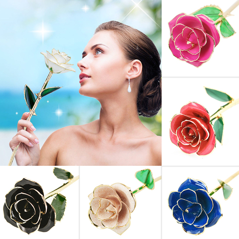 Dropshipping 24k Gold Dipped Rose Flower Artificial Flowers Eternal Rose with Stand Forever Love In Box Birthday Gift for Girls ► Photo 1/6