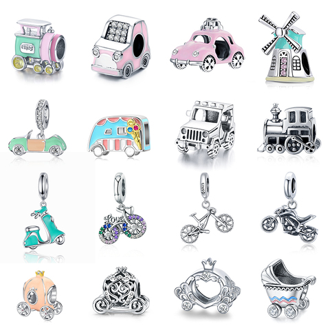 WOSTU Colorful Car Charm 925 Sterling Silver Pumpkin Car Bead Bicycle Zirconia Enamel Pendant Fit Original Bracelet DIY Jewelry ► Photo 1/6