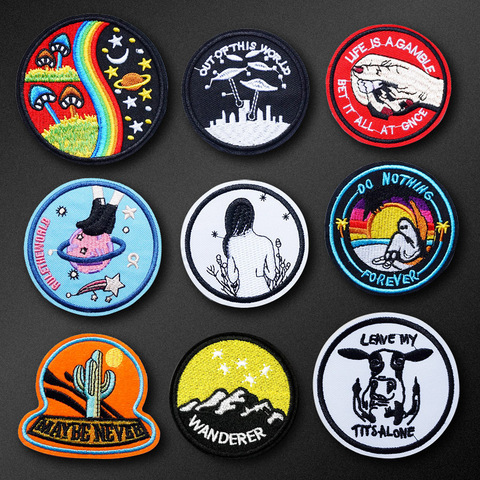 Fly Cow UFO Girl DIY Iron On Patch Clothes Embroidery Applique Ironing Clothing Sewing Supplies Decorative Badge Sew On Badges ► Photo 1/6