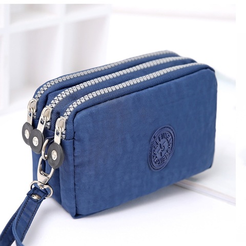 2022 New Coin Purse Women Small Wallet Washer Wrinkle Fabric Phone Purse Three Zippers Portable Make Up Bag 8 colors ► Photo 1/6