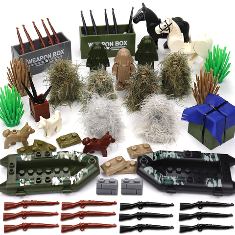 Military SWAT PUBG Sniper Guns Ghillie Suits Camouflage Clothes Parts for Army ww2 Soldier Figures Building Blocks ► Photo 1/6