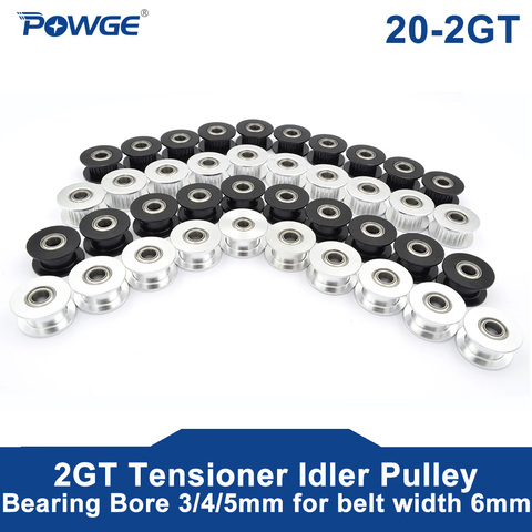 POWGE 10pcs 2M 2GT 20 Teeth synchronous Wheel Idler Pulley Bore 3/4/5mm with Bearing for GT2 Timing belt Width 6MM 20T 20Teeth  ► Photo 1/6