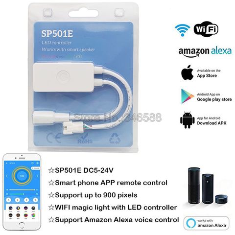 SP501E Alexa Google Home Smart Home Pixel LED WiFi SPI Controller Voice Control for WS2812 WS2813 SK6812 Pixel Strip DC5-24V ► Photo 1/6