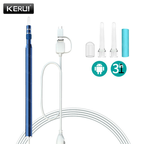 KERUI 3 in 1 OTG Visual Ear Cleaning Endoscope Diagnostic Tool Ear Cleaner Picker Android Mini Camera Ear Mouth Nose Otoscope ► Photo 1/6