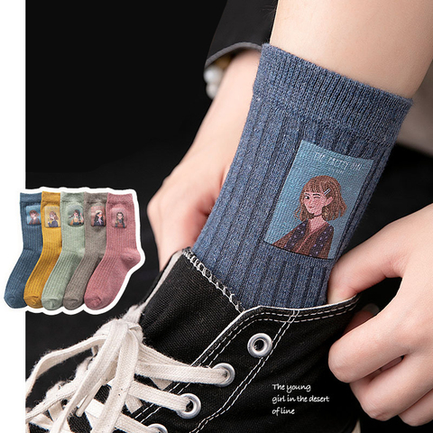 Cotton Women Long Socks 2022 Autumn Breathable Deodorant Winter New Cute Cartoon Fashion Brief Wild Trend Motion Socks Women ► Photo 1/6