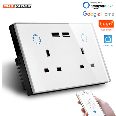 WIFI Smart USB Wall Socket UK Electrical Plug Outlet 15A Power Touch Switch Wireless Homekit Charge Work with Alexa Google Home ► Photo 1/6