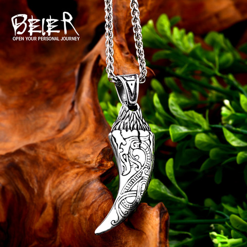 Beier 316L stainless steel Scandinavian amulet Norse Viking drgon men Pendant Necklace Classic animal wolf teeth Fashion jewelry ► Photo 1/6