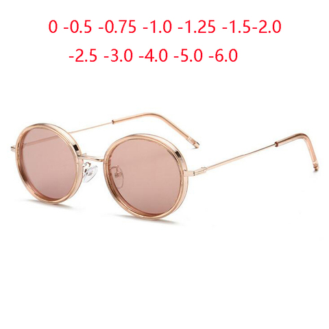 Round  Prescription Sunglasses Women Polarized 2022 Metal Myopia Lens Anti-glare Sunglasses 0 -0.5 -0.75 -1.0 To -4.0 ► Photo 1/6